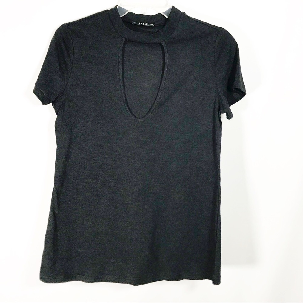 SHEIN Black Keyhole short sleeve top blouse Sz  Small